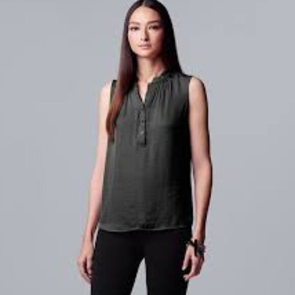 Simply Vera Vera Wang Ruffle Neck Tank - Black, Small - Picture 6 of 6